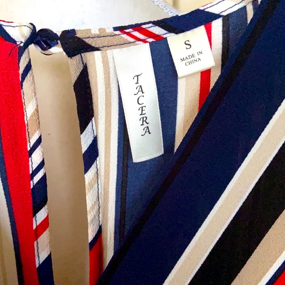 Tacera Red White & Blue Bold Striped Cropped Palazzo Jumpsuit size Small - Picture 4 of 13